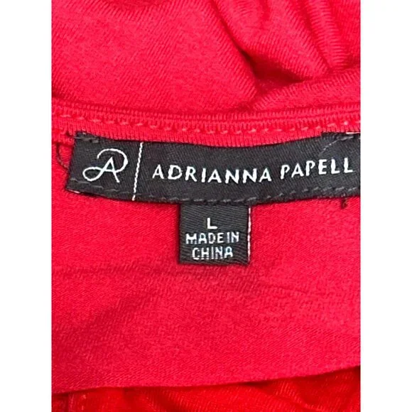 Adrianna Papell Size L Red Keyhole Embroidered Sharkbite Tunic Top Luxury City - Picture 8 of 10